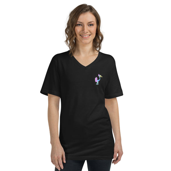 Unisex Short Sleeve V-Neck T-Shirt, Unisex T-Shirts, Birdhead Hello, Beyond the Walls, Adventures in the Galaxy - Waldo Fashion